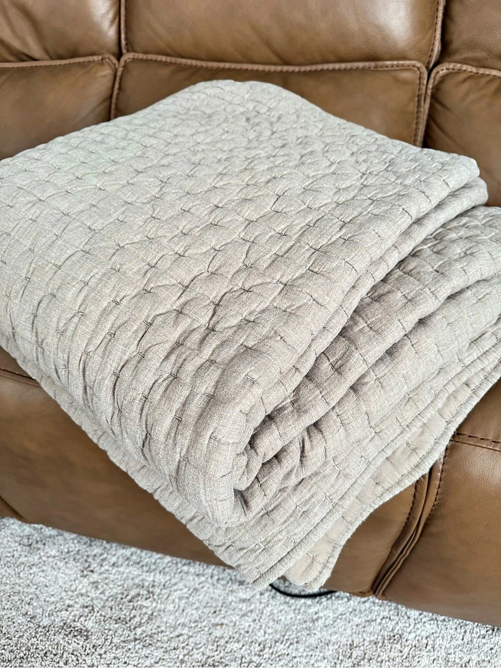Casaluna Quilted cashmere blend quilt in sand